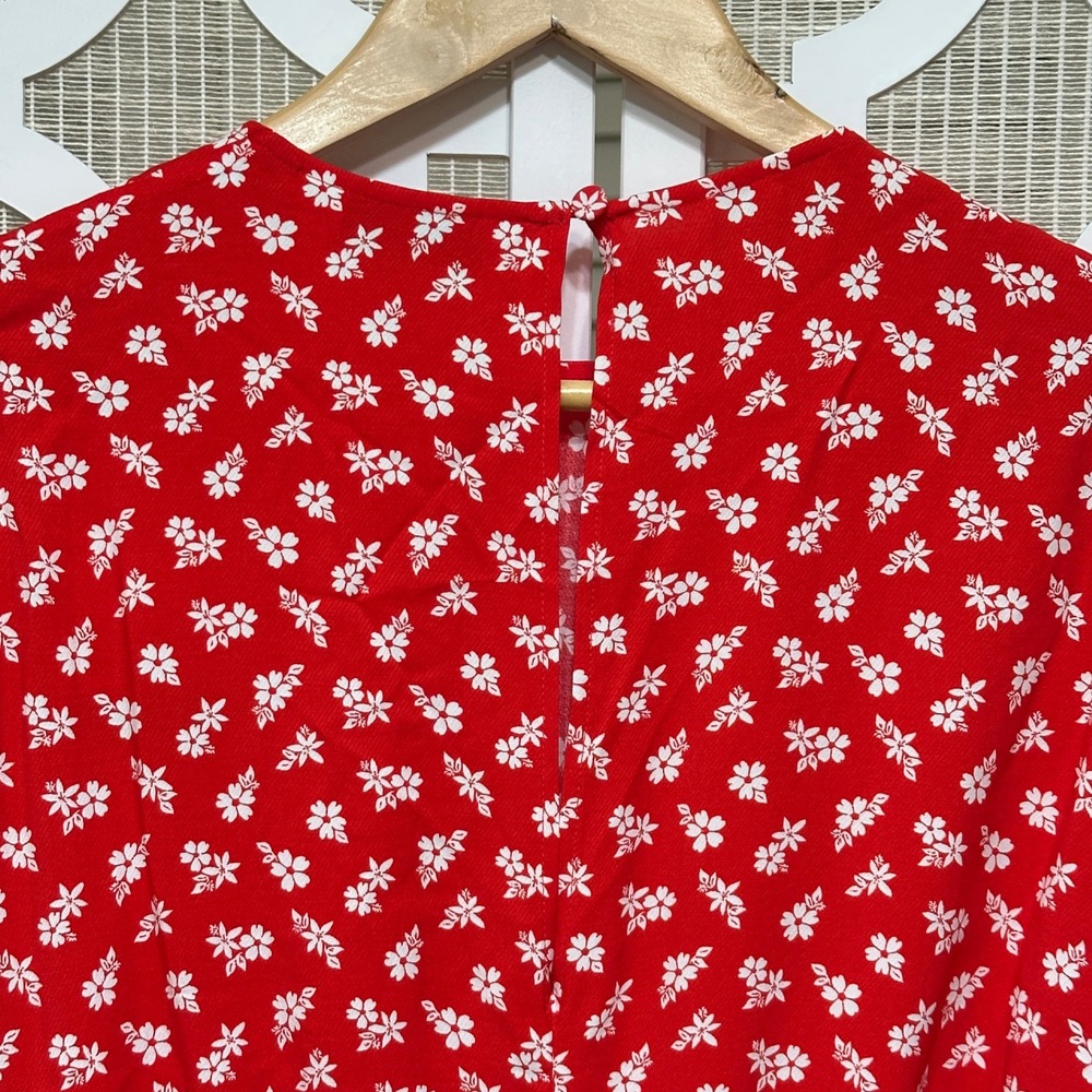& Other Stories Floral Mini Dress Womens 8 Red Tie Waist Feminine Retro NWT - Picture 10 of 16